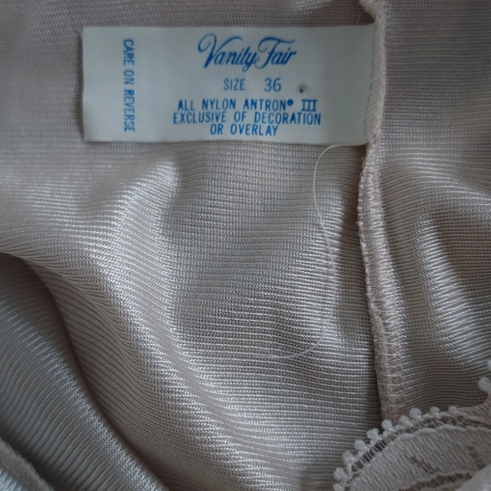Vintage Vanity Beige Ecru Nylon Antron III Slip Chemise Lace Trim 36 Fairy